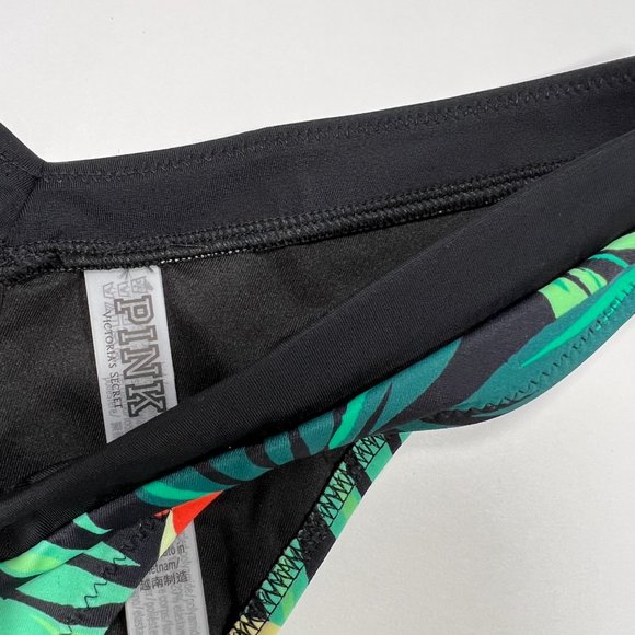 Victoria Secret Pink Small S Itsy Bikini Bottom Cheeky Black Green Palm Jungle - Picture 4 of 4